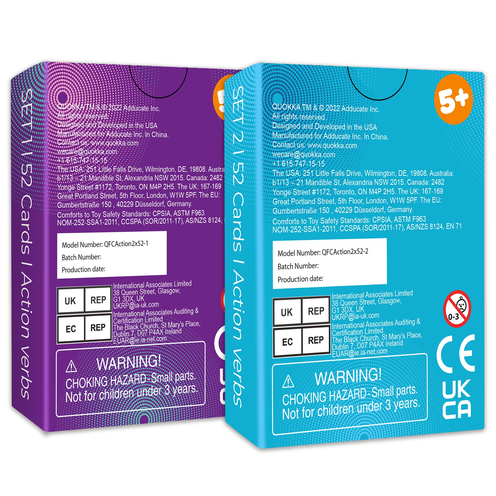 QUOKKA Set of 2 Learning Flash Cards 2x52 - Action Verbs - Vocabulary Builder - 5 groups: From Pre-Kindergarten to 3rd Grade - Words&Sentences