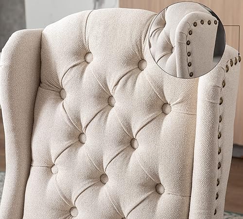 Miniatura 4 de Juego de 2 sillas de comedor tapizadas para cocina y comedor, sillas decorativas de tela copetuda para sala de estar y dormitorio con patas de