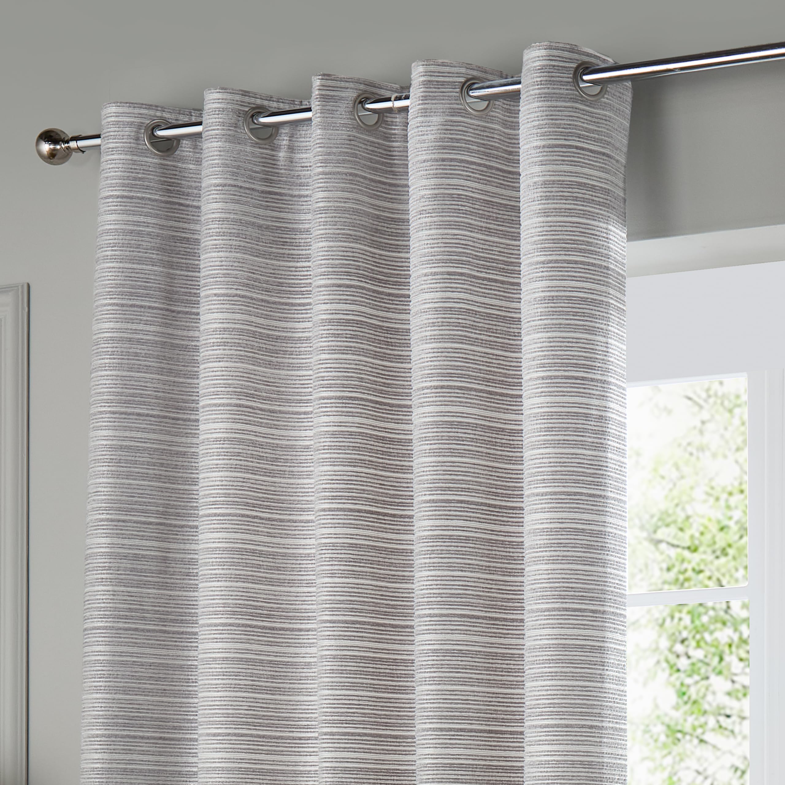 Paoletti Jupiter Room Darkening Eyelet Curtain Pair - Elegant Jacquard Chenille Lined Ring Top Drapes (Silver - 168x183cm) - Image 3