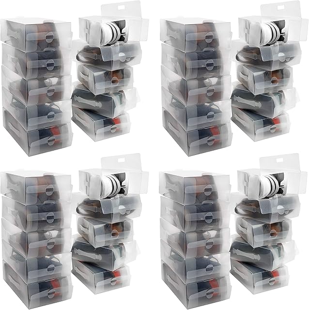 Kurtzy Clear Plastic Shoe Storage Boxes (40 Pack) - Suitable for Women's, Men's and Children's Shoes - Foldable, Corrugated and Stackable for Storage and Travel