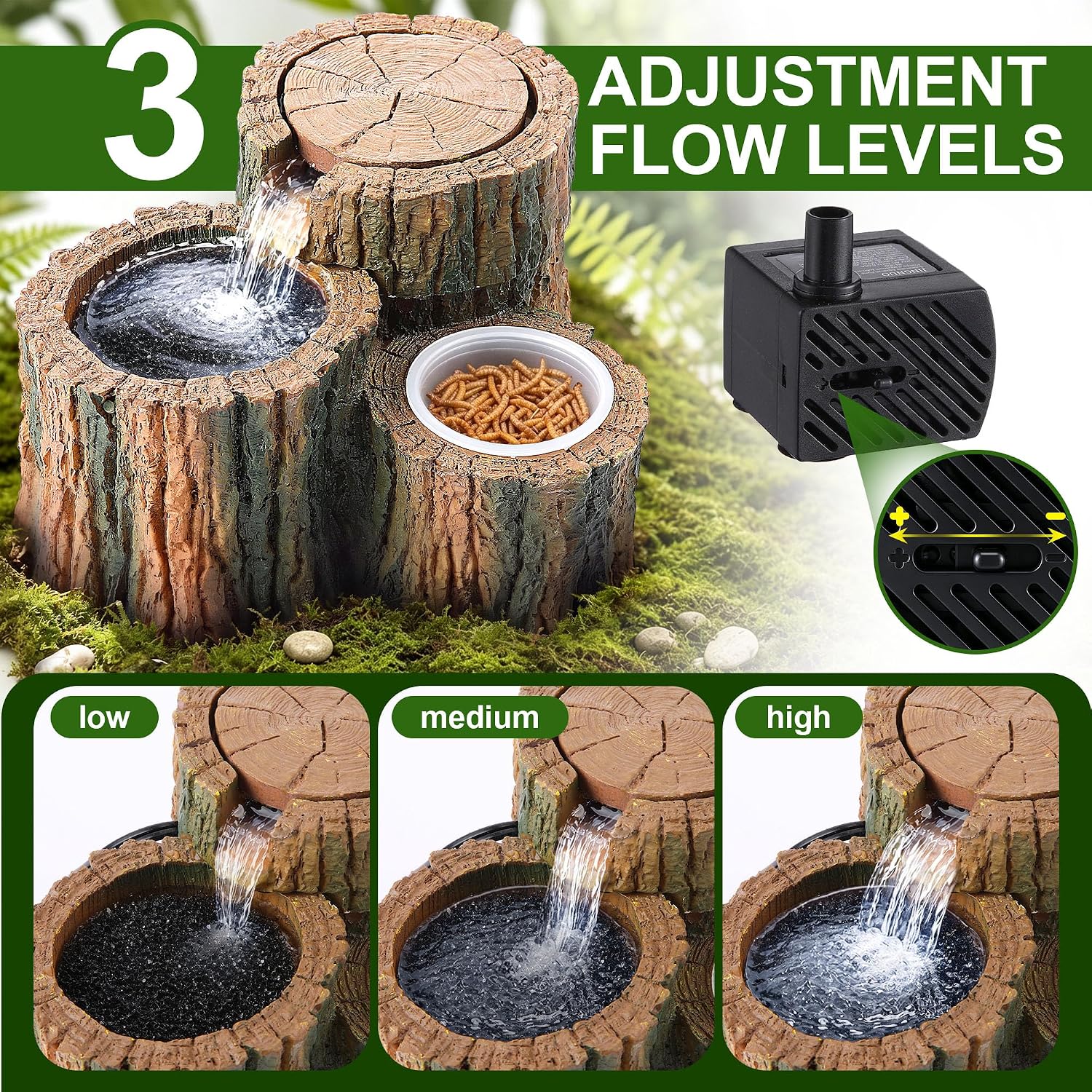 2 in 1 Reptile Water Fountain with Food Dish, 550ML