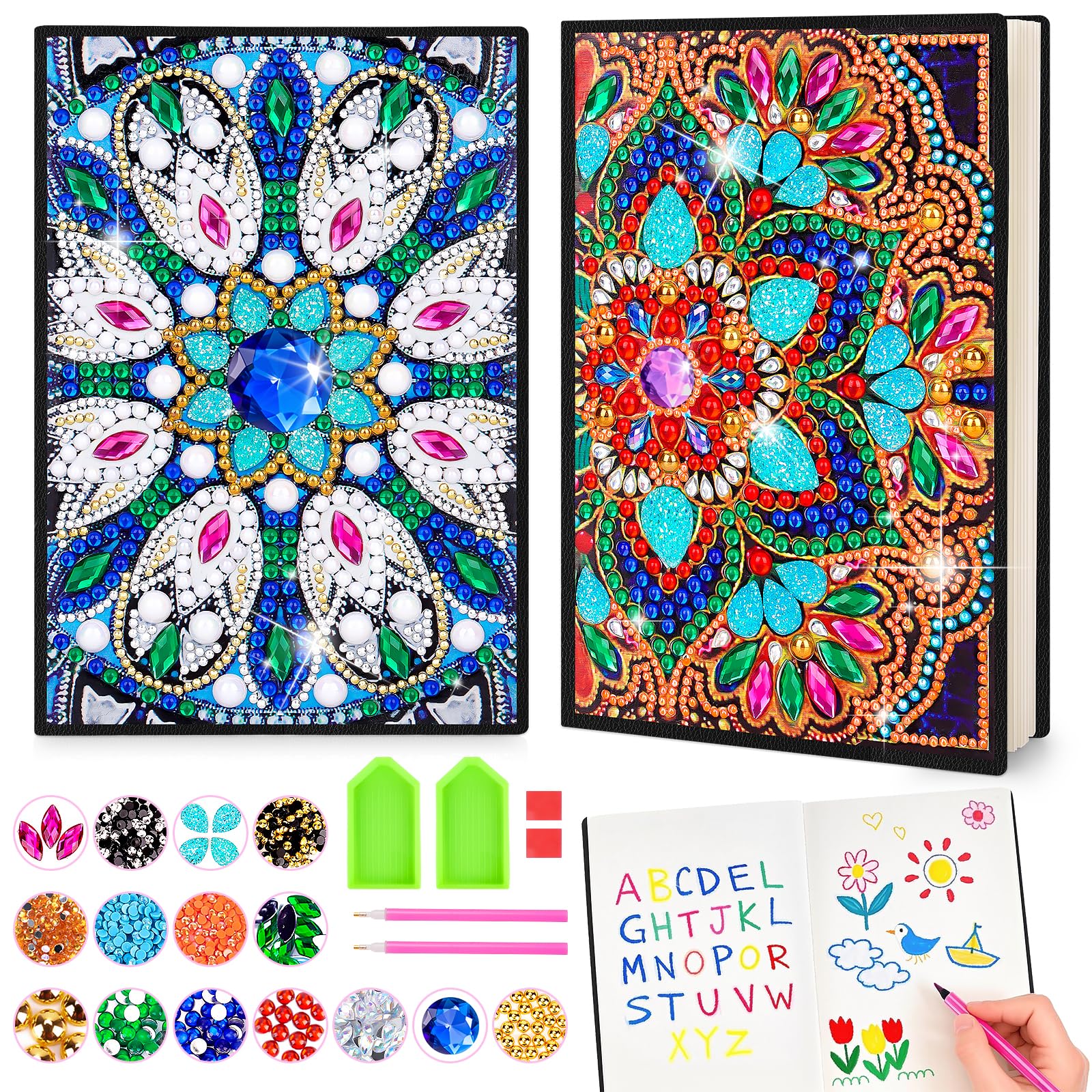 Flnlano Geschenke Mädchen 7 8 9 10 11 Jahre: Diamond Painting Kinder Mandalas Notizbuch, Basteln Geburtstag Mädchen 5-12 Jahre Kreatives DIY Bastelset Kinder Spielzeug Geschenkideen