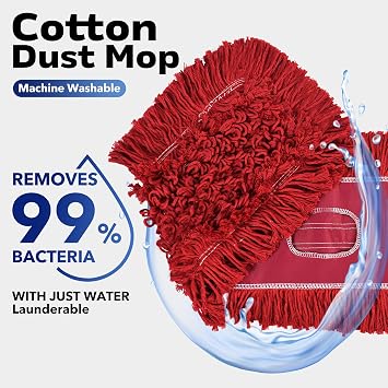 Matthew Cleaning 36インチ 工業用強度コットンダストモップ 詰め替え可能 交換用ヘッド 住宅および商業用 標準的なダストモップフレーム 堅木材 コンクリートの床にフィット レッド 6個パック