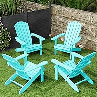 Vista 25 de YEFU Silla Adirondack Resistente a la Intemperie: Sillas Adirondack de Plástico - Sillas de Patio con Portavasos y Textura de Madera - Silla