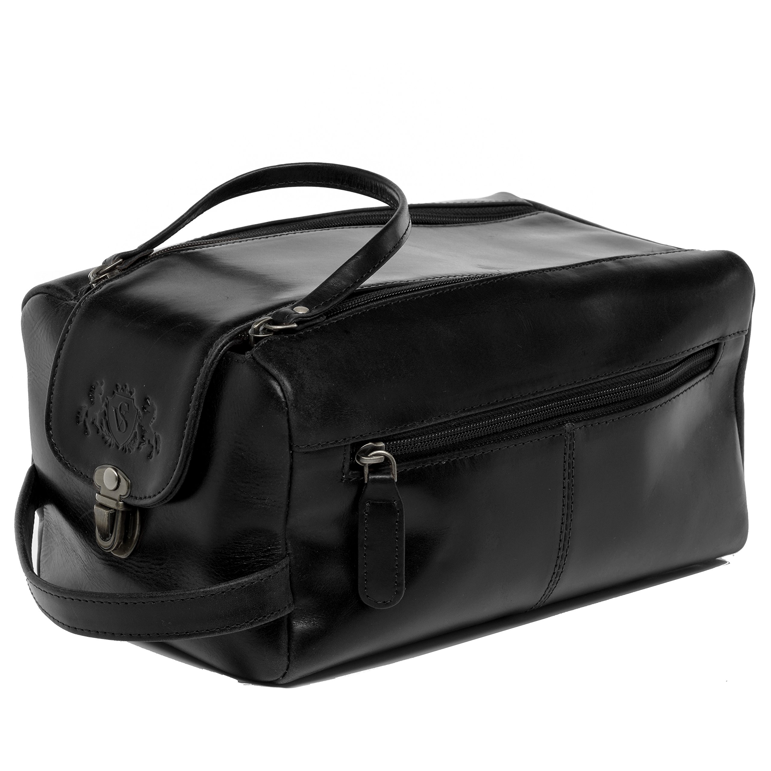 SID & VAIN große Kulturtasche Herren echt Leder - Waschtasche Bristol groß - Kulturbeutel Leder-Waschtasche Herren und Damen schwarz handgefertigt