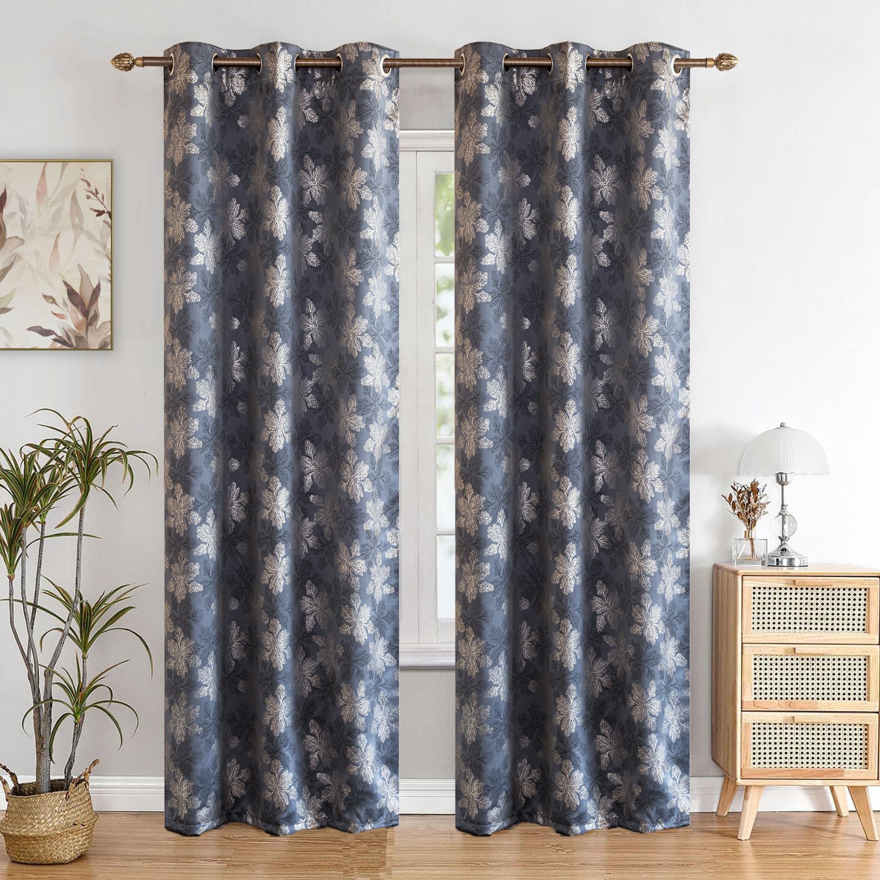 HOMEMONDE Long Door 8 Feet Curtain 1 Piece Thermal Insulation Room Darkening Blackout Leaf Long Door Curtains, Room Privacy & Heat Reducing Panels - (Grey - 96 x 46 Inches)