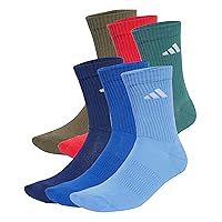 adidas Unisex - Adulto CUSHIONED CREW SOCKS 6 PAIR PACK, Dark Blue/Royal Blue/Olive Strata/Pure Ruby