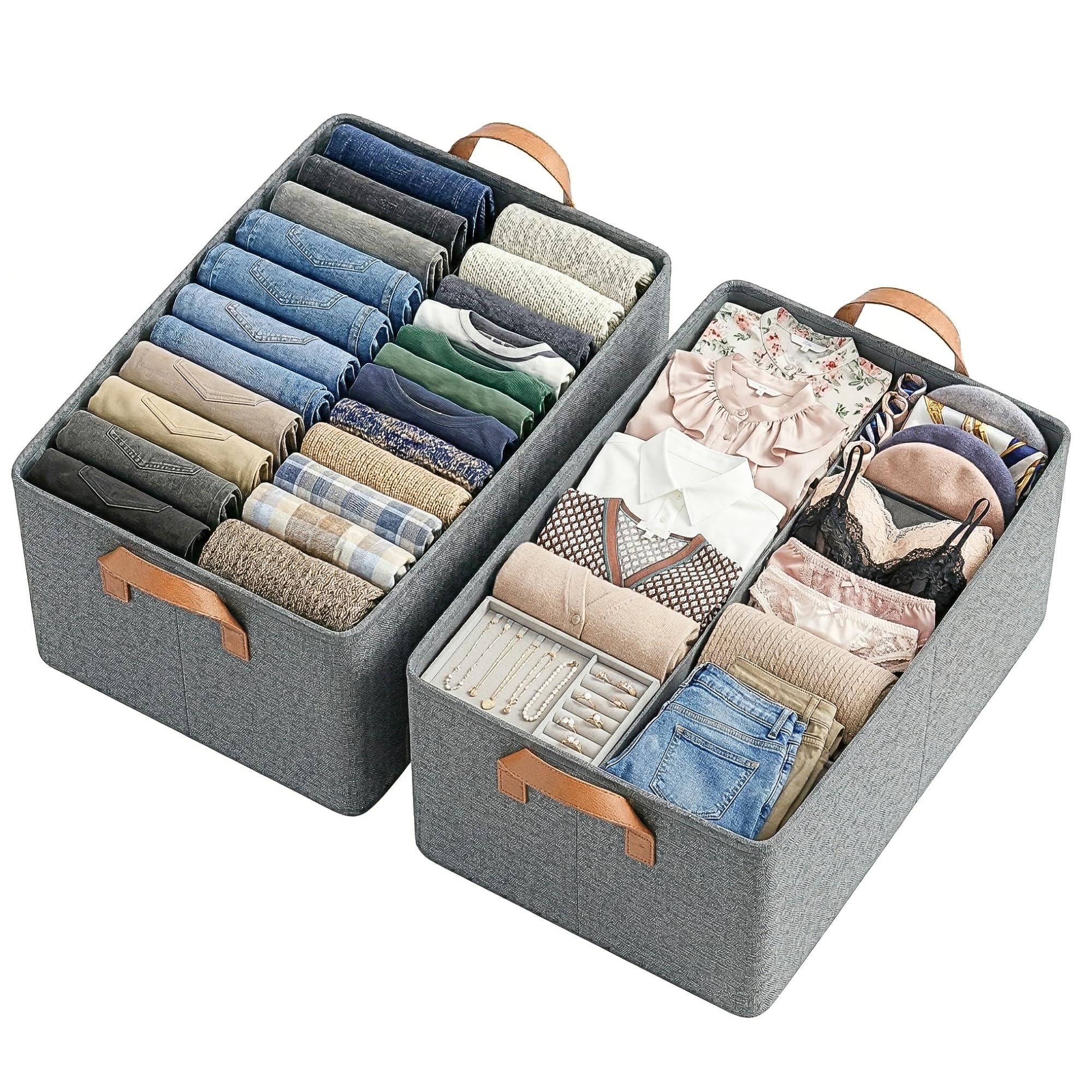ALTITUDE Foldable Fabric Storage Cubes Organizer with Leather Handles | Large Collapsible Closet & Wardrobe Storage Bins for Clothes, Toys, Bedding & Home Organization - Pack of 2-image-33