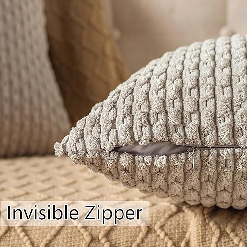 Miniatura 8 de UGASA - Juego de 4 fundas de almohada de pana suave, fundas de almohada decorativas de rayas bohemias de 16 x 16 pulgadas, decoración del hogar,