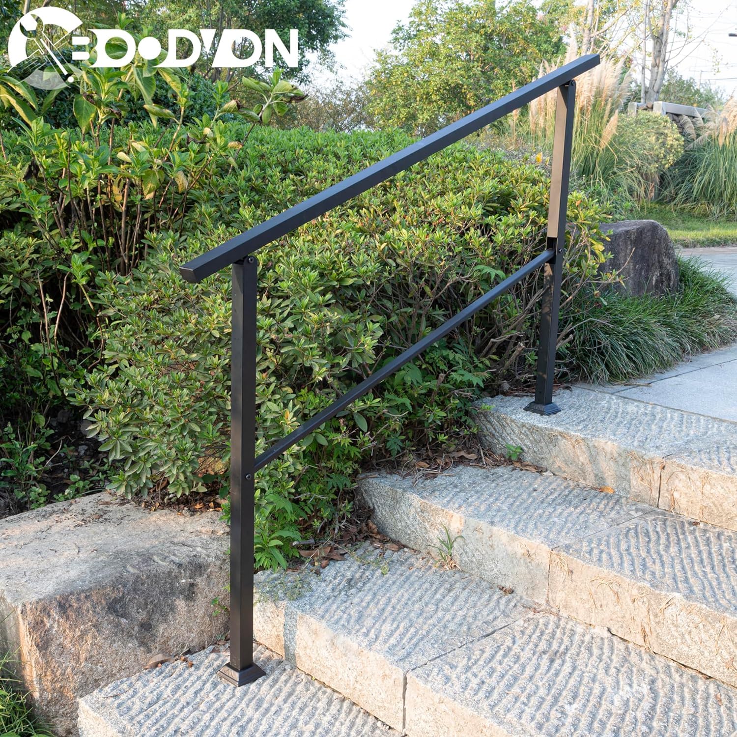 LFGUD Treppengeländer Außenbereich – Für 3–4 Stufen, 137 X 102 Cm, Schwarz – Verstellbar 0–60°, Gusseisen, Bis 94 Kg Belastbar