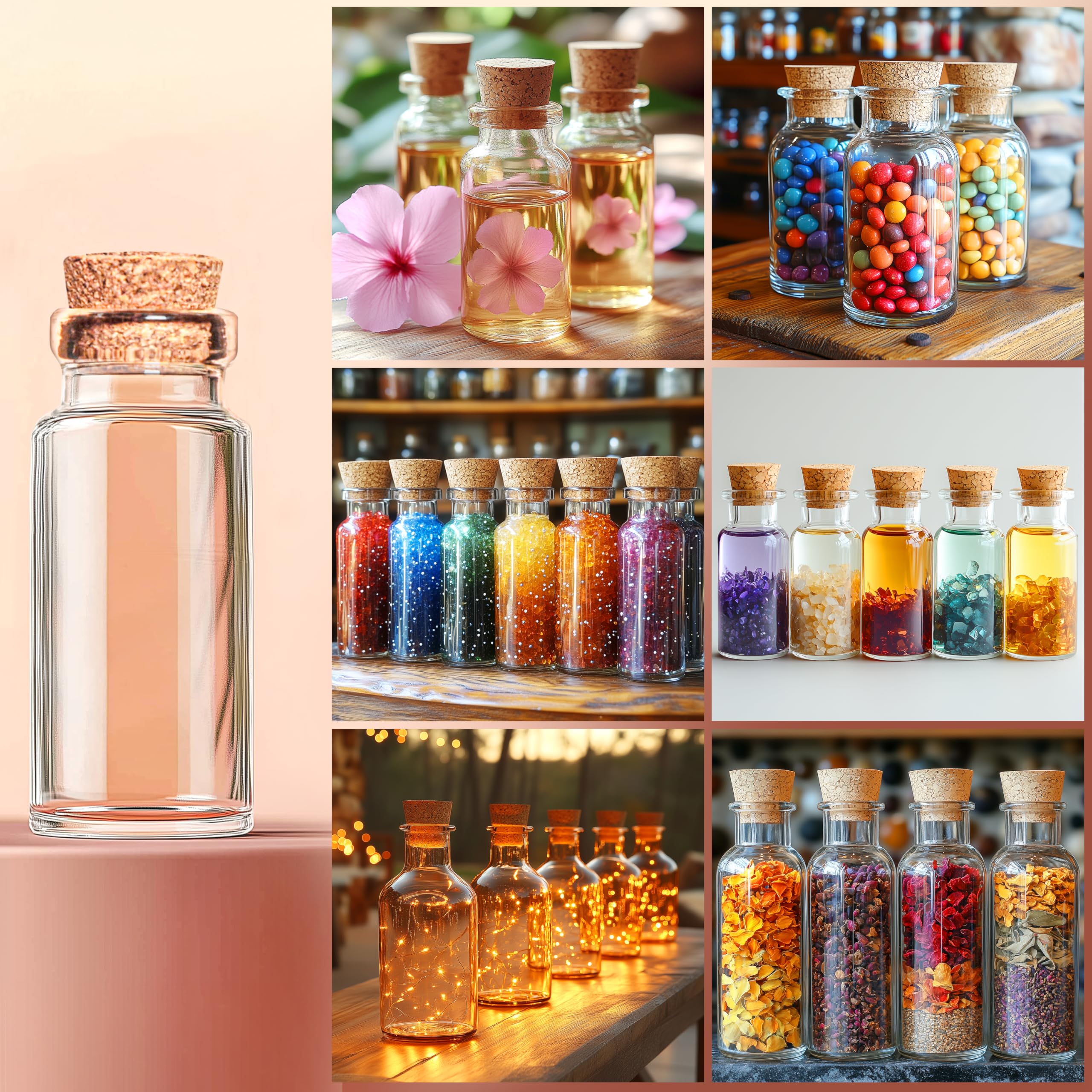 BELLE VOUS opakowanie 64 szt. Mini szklane butelki z korkiem, etykietami i sznurkiem – małe fiolki 13 ml, hermetyczne, na prezenty ślubne, imprezy i przyprawy