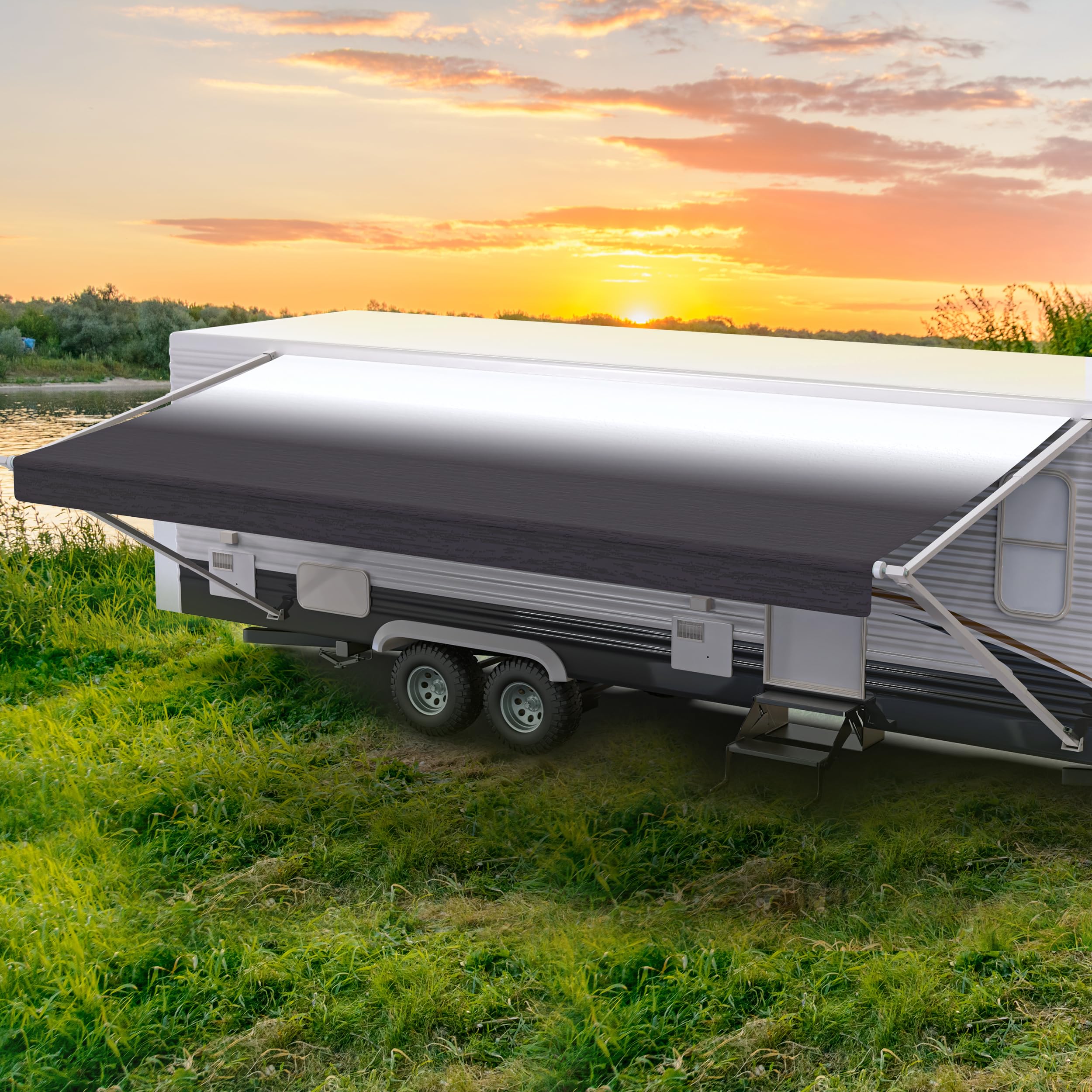 ShadePro - RV Awning Fabric Replacement - Premium Grade Weatherproof Vinyl - Universal Outdoor Canopy for Camper, Trailer, and Motorhome Awnings - Charcoal Fade - 21' (Fabric 20' 2")