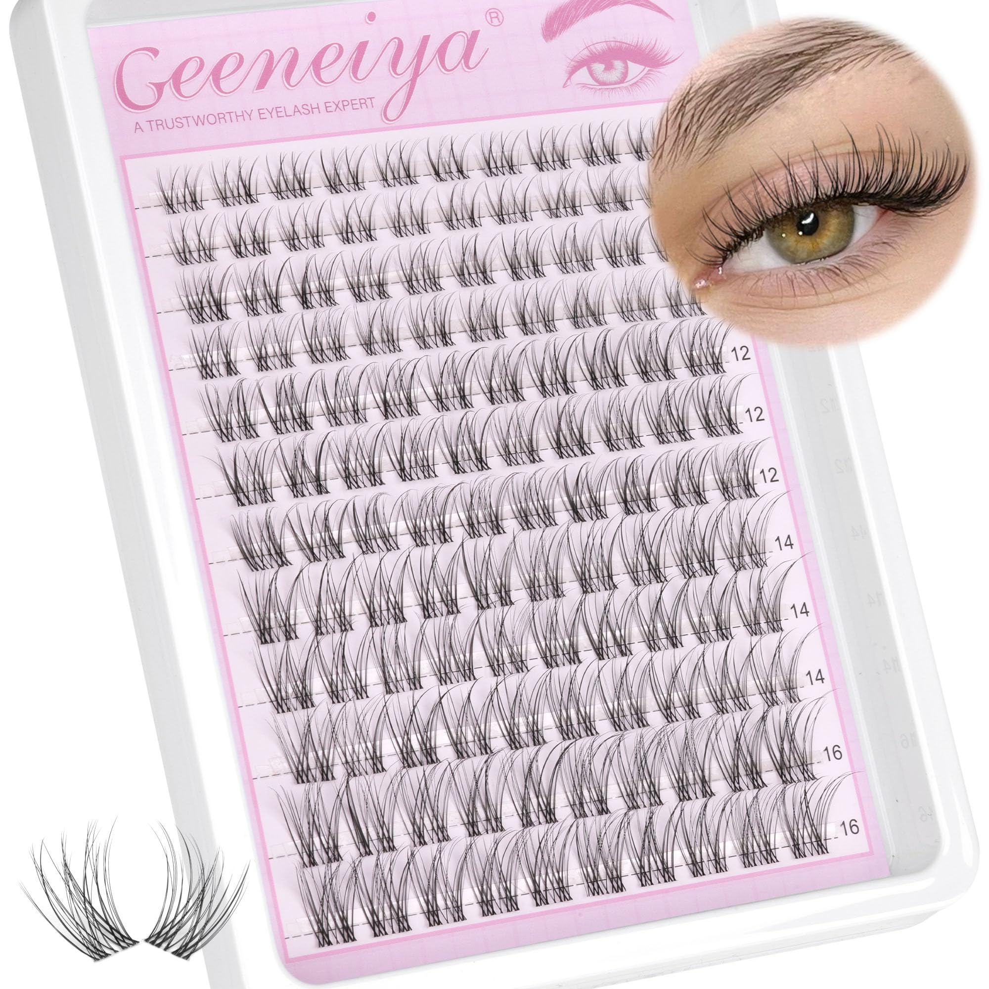 GeeneiyaClear Band Lash Clusters Natural Eyelash Clusters Wispy Cluster Eyelash Extensions 8-16MM Lash Extension D Curl Individual Lashes Not Lashes Kit