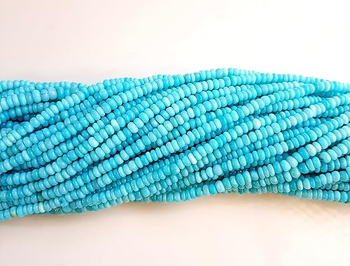 Miniatura 4 de RARE GEMSTONE Cuentas de piedras preciosas de ópalo peruano azul natural, cuentas lisas con forma de neumático de 0.157 in en una hebra de 12