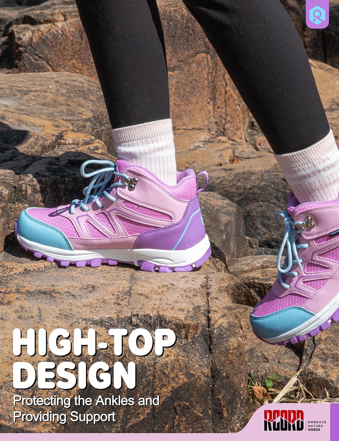 R CORD Kids Hiking Boots Waterproof Non-Slip Cushioned Supportive Durable Flexible Shock-Absorbing High Traction Girls Hiking Boots Outdoor Trail Walking Camping Adventure Backpacking All-Weather Mountain Footwear