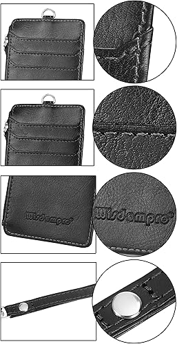 Miniatura 6 de Portatarjetas con cierre zipper portatarjetas de cuero de PU doble cara Wisdompro y 1 ranura con mirador 4 ranuras 1 bolsillo con cierre lateral y 1