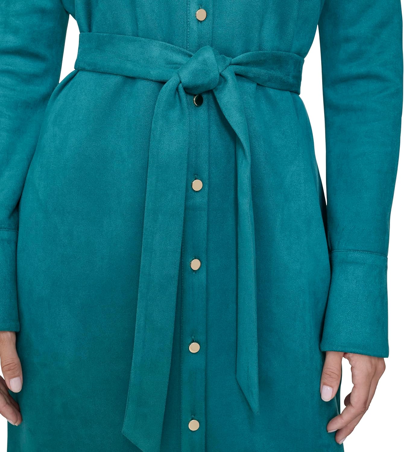 H Halston Womens Long Sleeve Collared V-Neck Button Front Belted Shirt Dress - Image 6