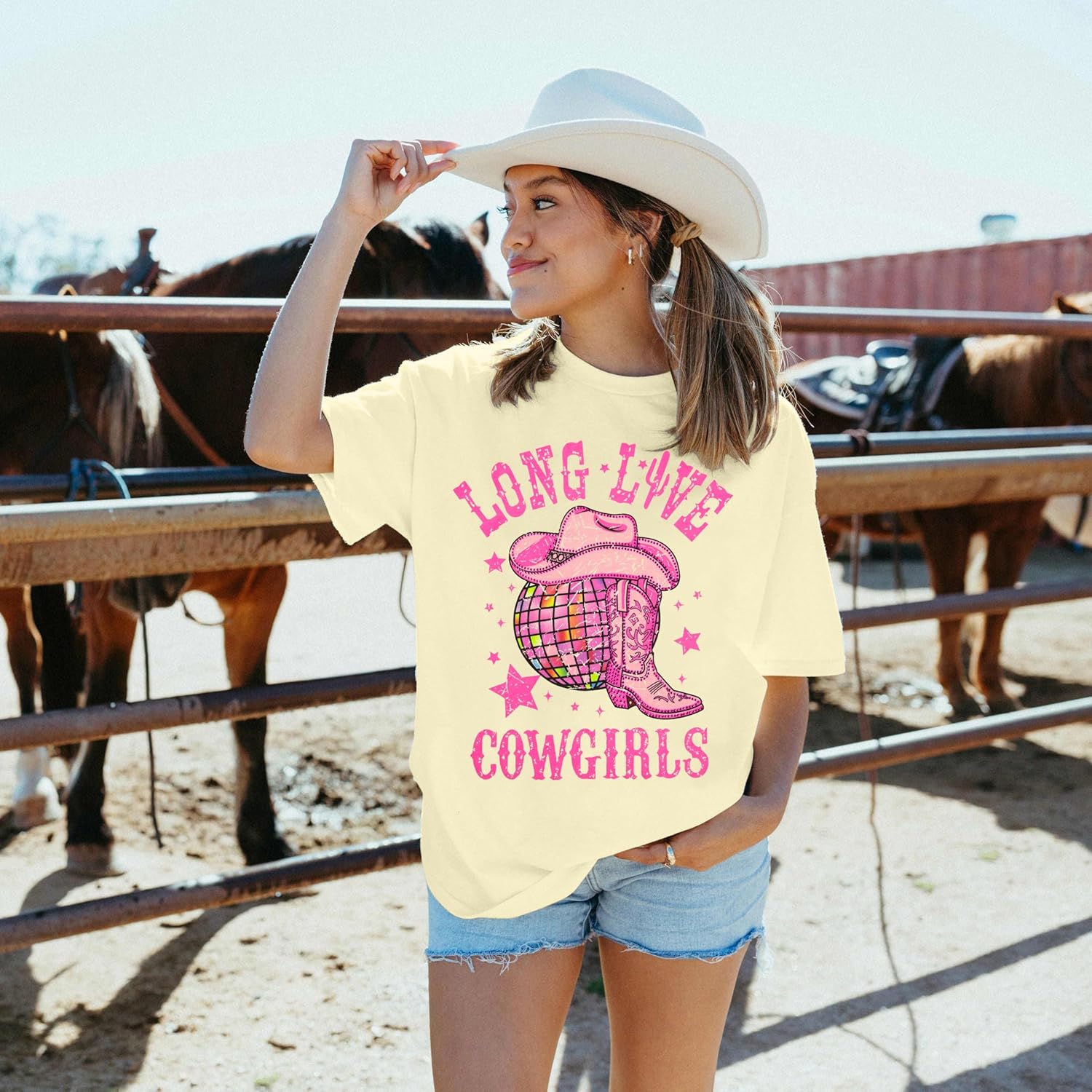 Cowgirl Western Shirt for Women Country Music T-Shirts Retro Country Cowboy Short Sleeve Outfits Apricot - Image 5