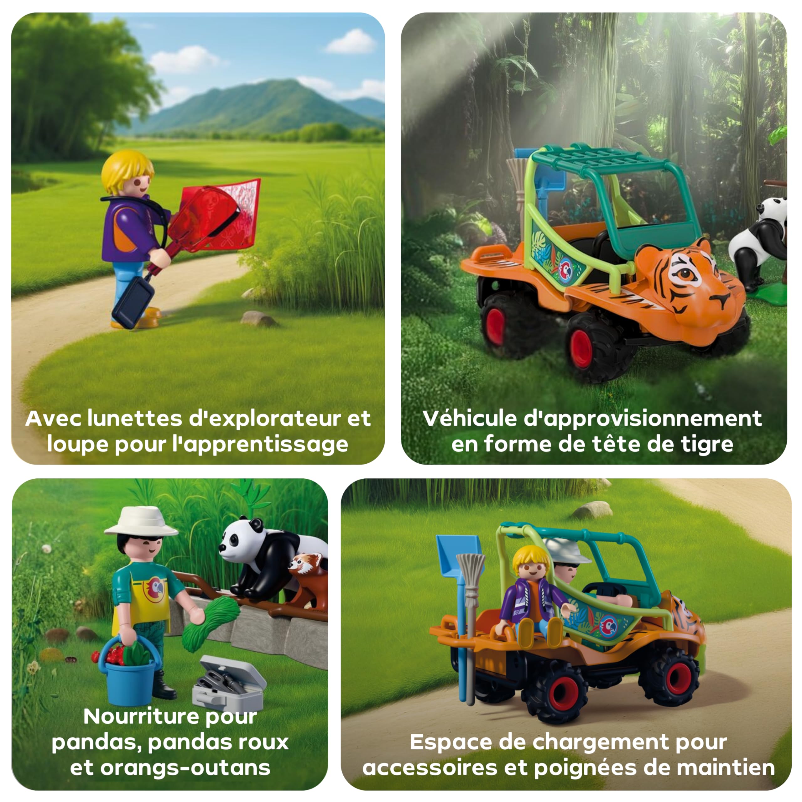Playmobil | Animals & Friends | Zoo Gardien de Zoo et véhicule | Véhicule décoré d'une tête de Tigre et de 3 Animaux| Jouet pour Enfants à partir de 4 Ans | 72072