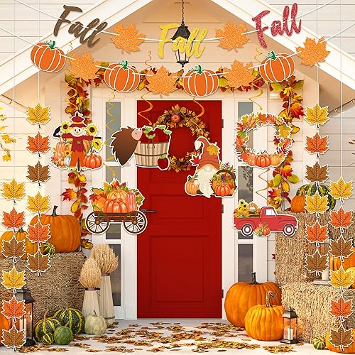 Miniatura 3 de Suministros de decoración de fiesta de otoño, NO DIY, el juego de decoración del hogar de otoño incluye pancarta de otoño con purpurina, guirnalda