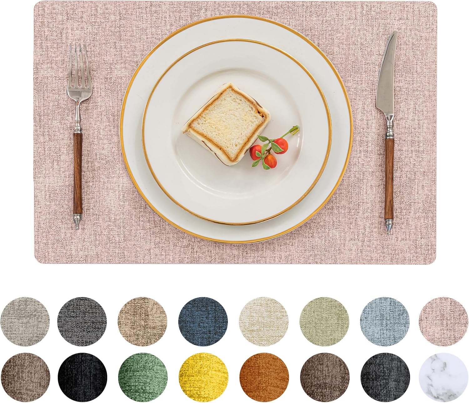 Romanstile Vinyl Placemats Set of 12-12 X 17 Inch - Faux Leather 100% Waterproof Oil-Proof Wipeable Place Mats, Heat Resistant Reversible PU Table Mats for Kitchen Dining Party Outdoor, Sky Blue