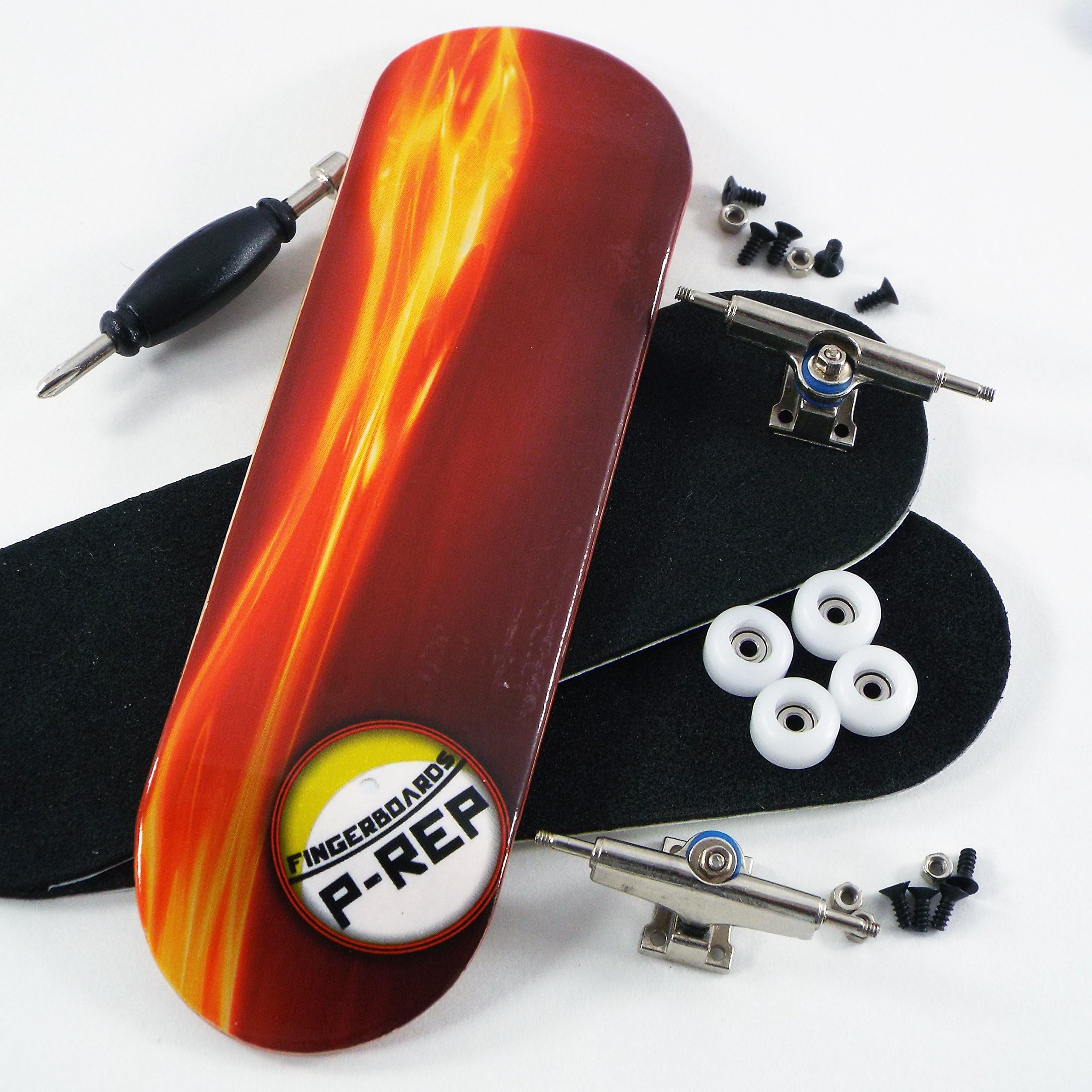 P-Rep Fired Up 30mm Graphic Complete Wooden Fingerboard w CNC Lathed Bearing Wheels by Peoples Republic