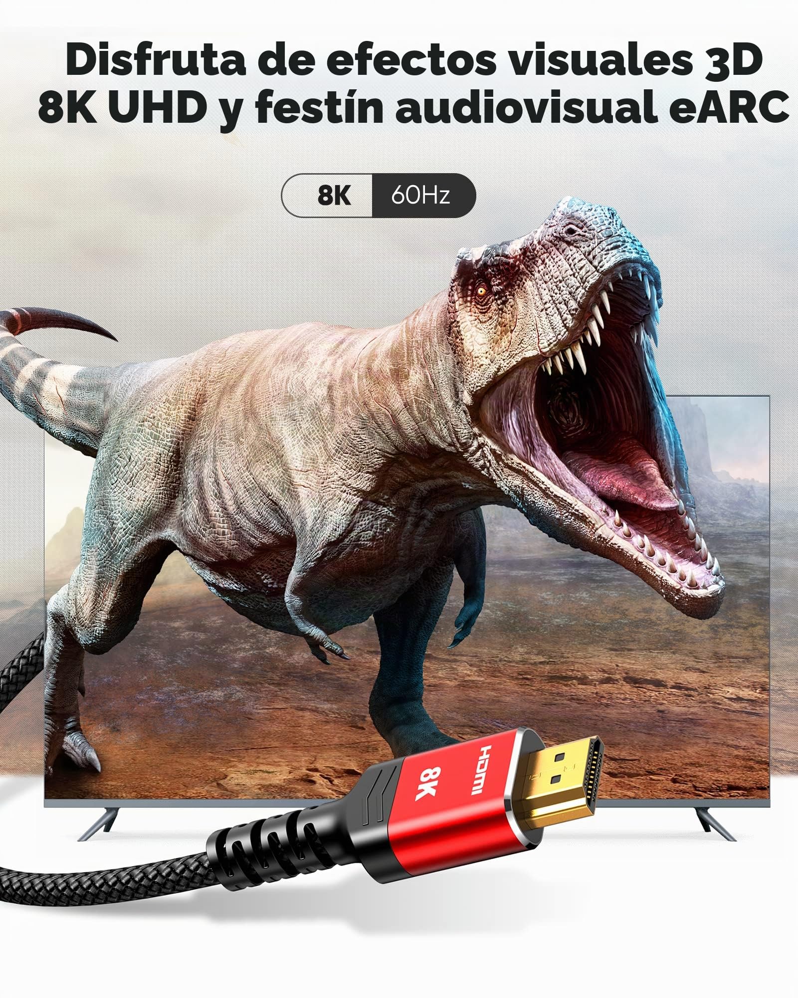 Highwings Cable HDMI 2.1 8K 10K de 6.6 pies/2 m, cable HDMI de ultra alta velocidad, cable trenzado 4K a 120Hz 8K a 60Hz, DTS:X, HDCP 2.2 y 2.3, HDR 10 compatible con Roku TV/HDTV/Blu-ray