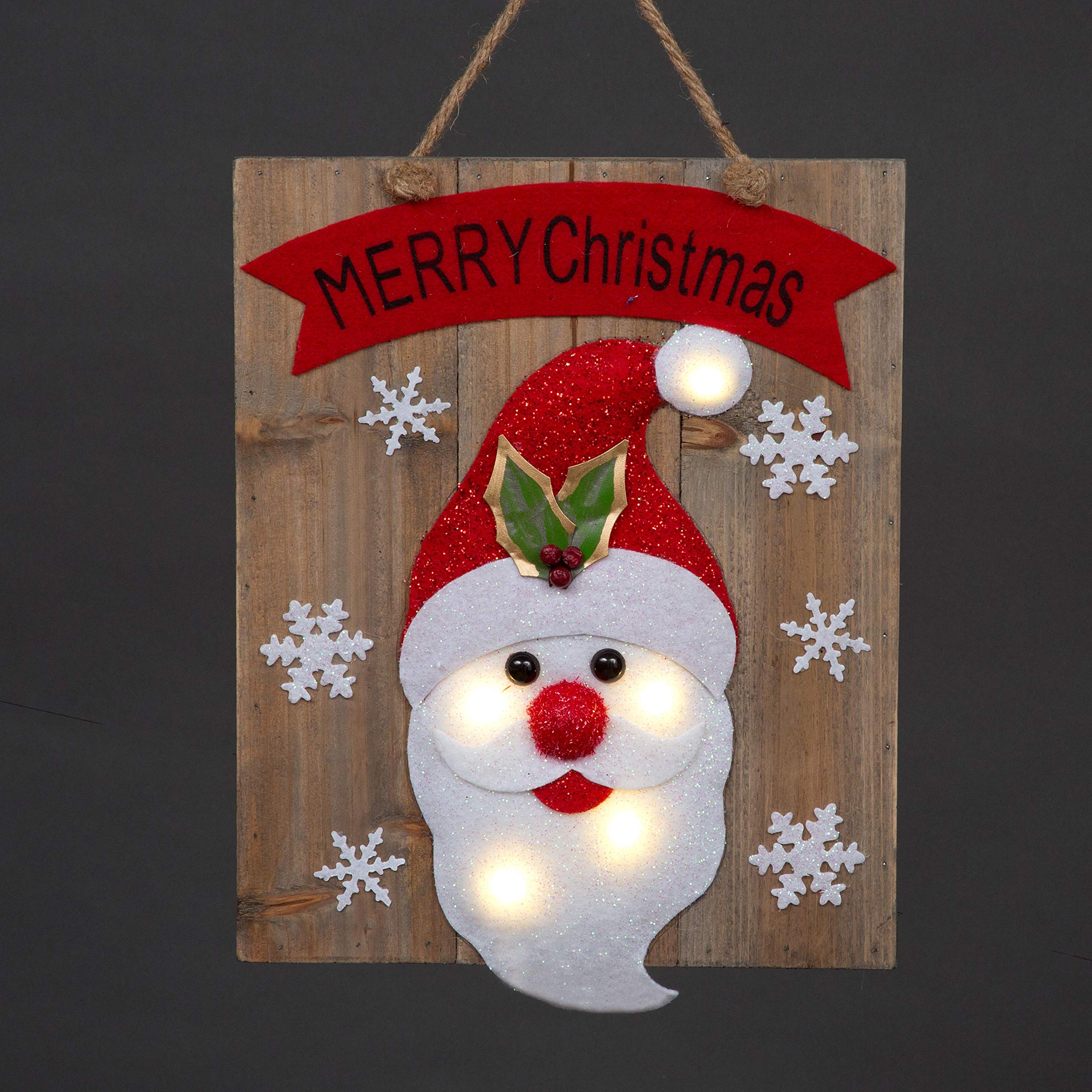 Shatchi Santa Led Light-Up Wooden Snowflakes Wall Hanging Battery Operated 30X36cm - Merry Christmas Decoration