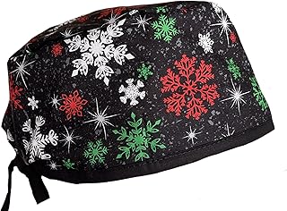 Black Holiday Snowflake Christmas Scrub Cap Hat