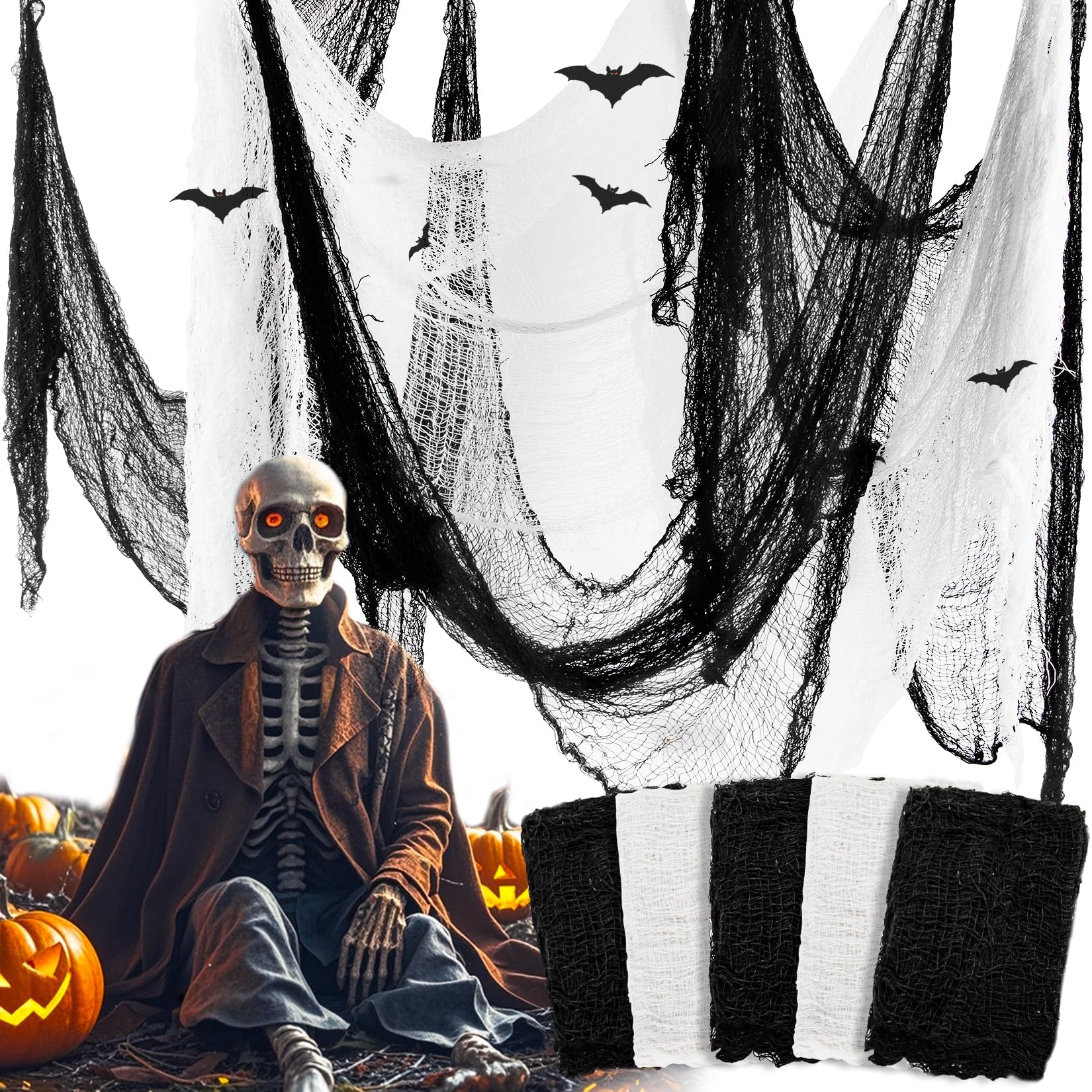 MAQIHAN 5Pcs Halloween Creepy Cloth - 30×72inch Halloween Decorations Outdoor Indoor Clearance,Creepy Spooky Cloth Decor Black Gauze Props for Escape Room,Bar,Haunted House,Garden(3Black + 2White)