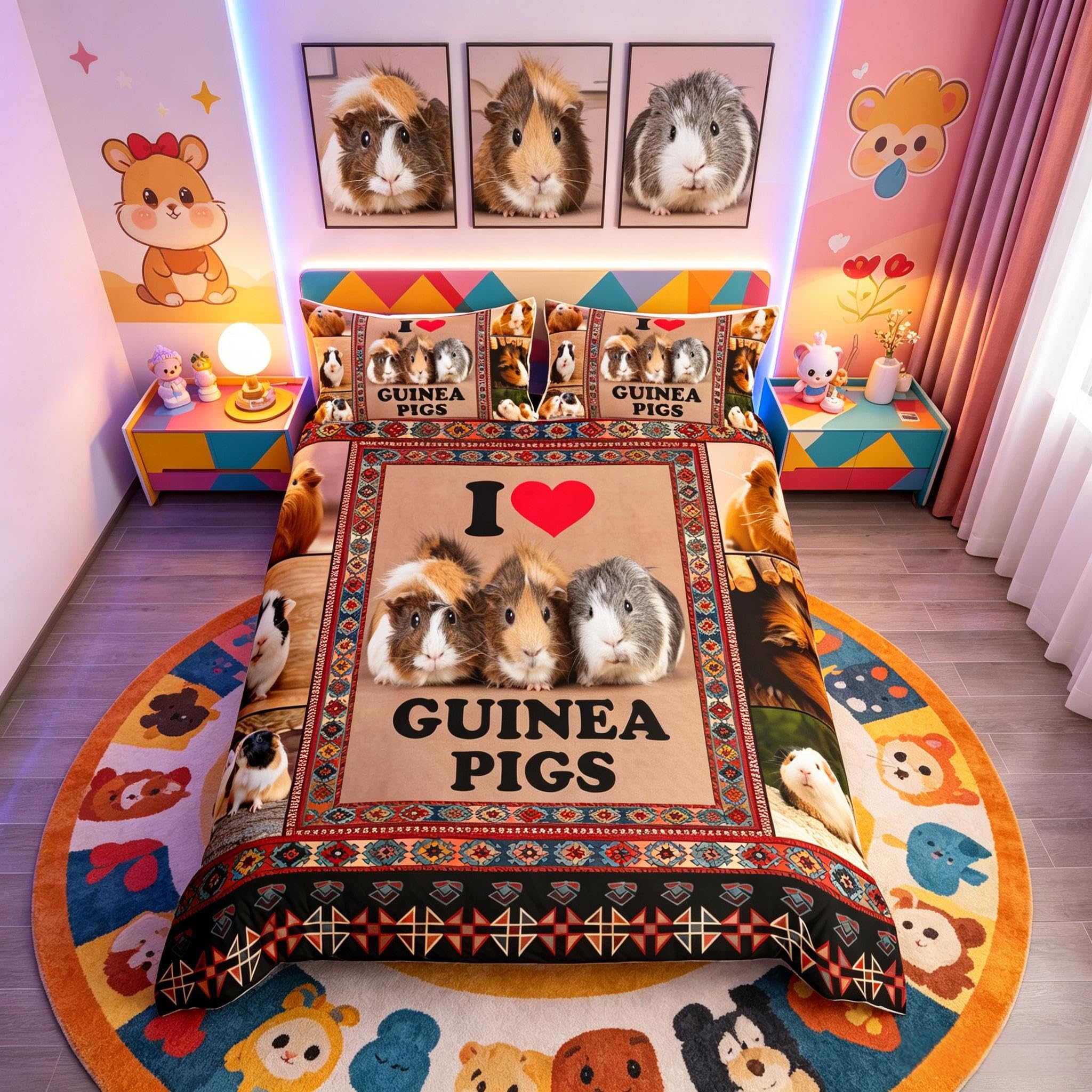 Parure de lit double enfants avec housse de couette imprimé animal