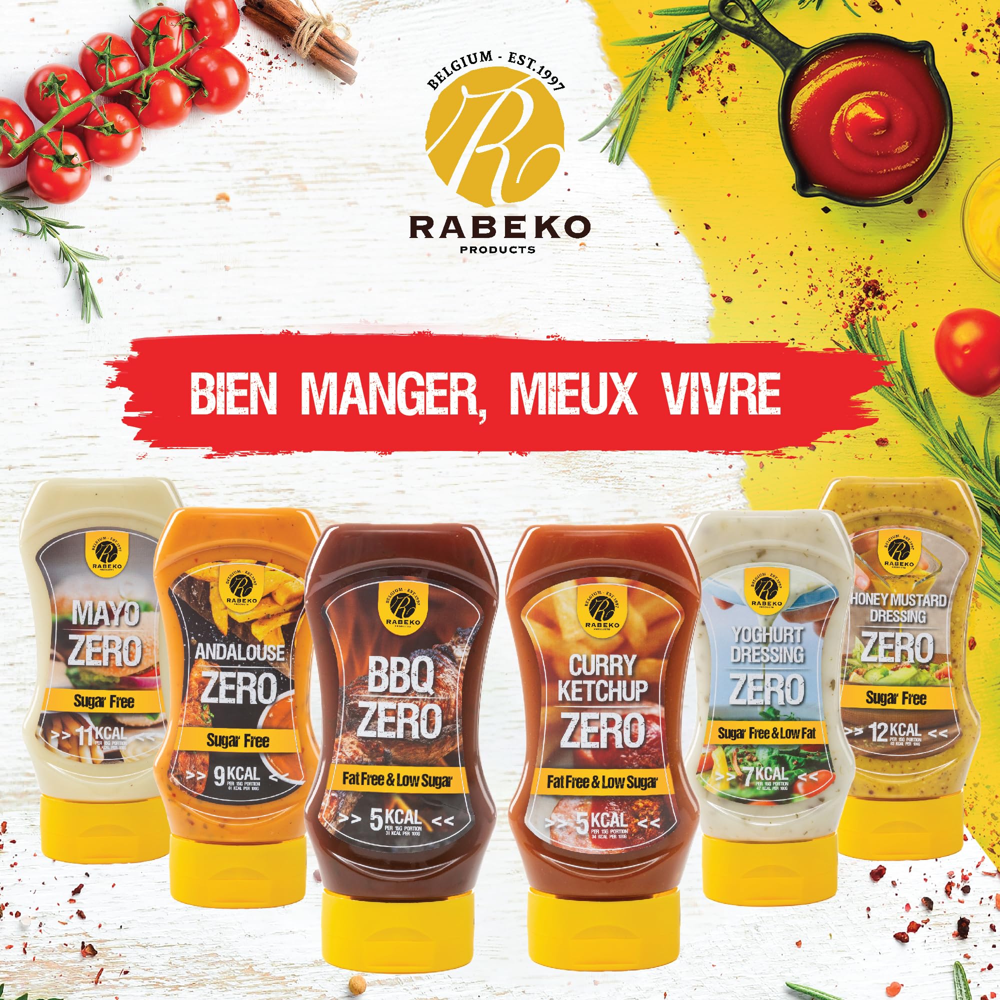 Rabeko Zero Salsa mostaza con miel sin azúcar baja en grasas 3 x 350 ml