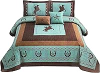 Vista 6 de Western Collection Edredón de lujo de 5 piezas con cojines para el hogar con estrellas y caballos occidentales (Queen, caballo marrón)