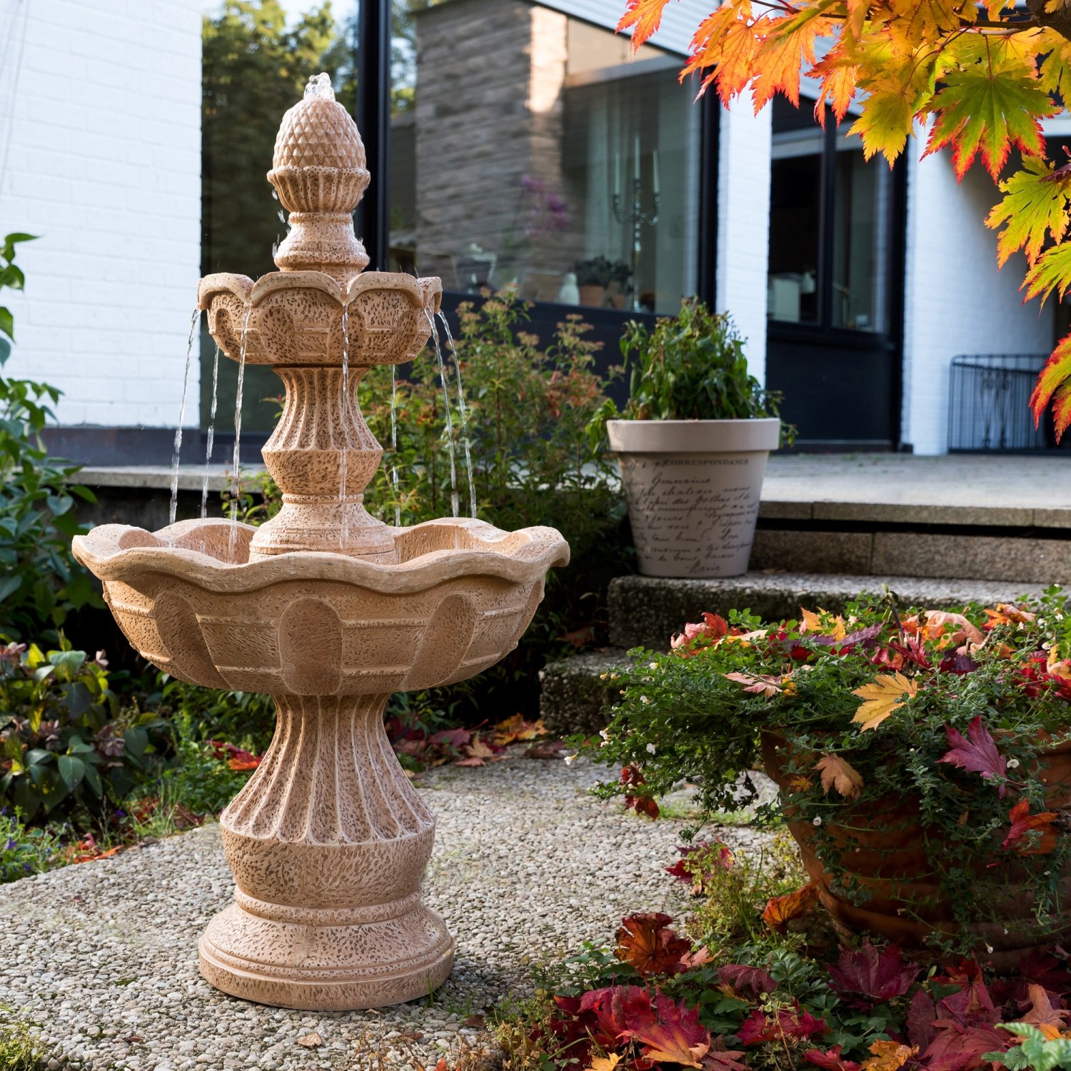 STILISTA Gartenbrunnen Modell METIS Steinoptik 58 x 58 x 102 cm großer Springbrunnen inkl. Pumpe