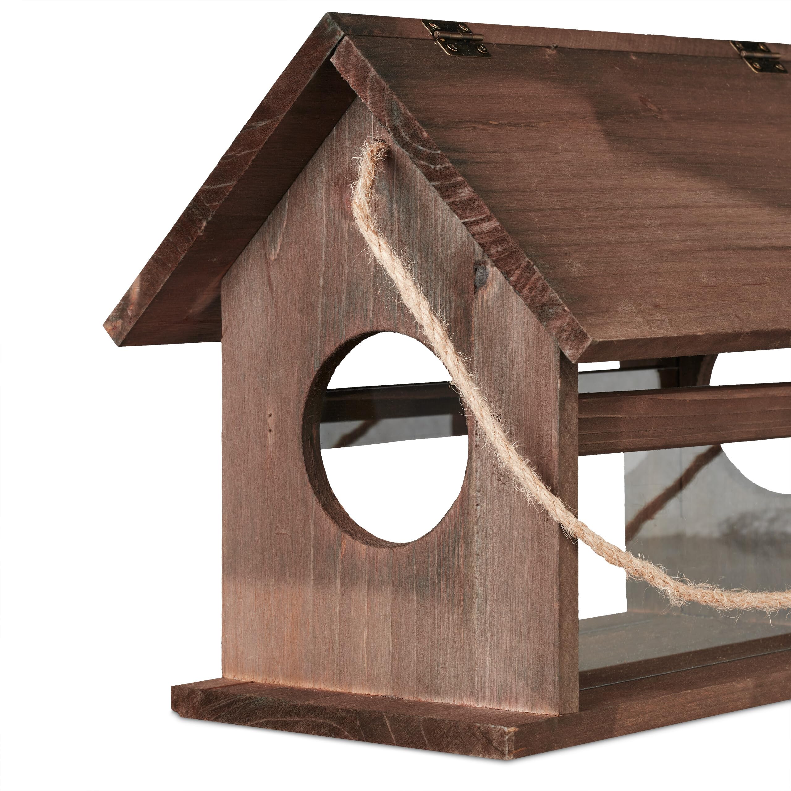 Relaxdays Mangeoire d'extérieur pour Oiseaux Sauvages, à Suspendre ou Poser, H x L x P : 24x30x21 cm, Marron foncé
