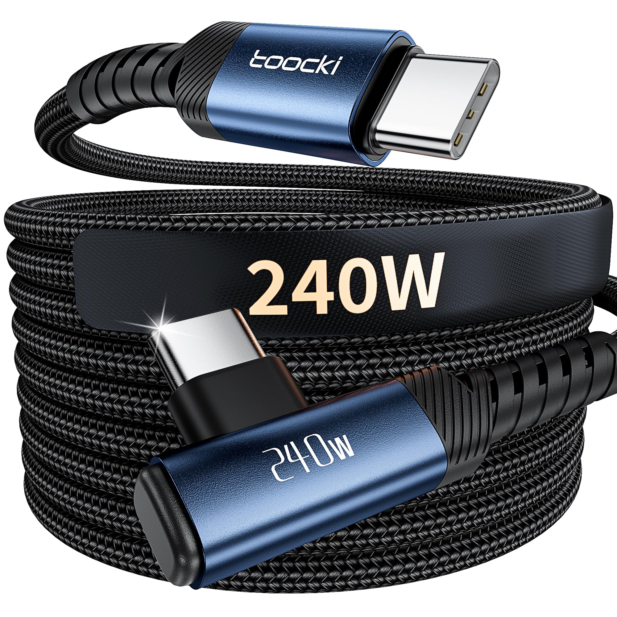 toocki 240W USB C auf USB C Kabel 3M, 90 Grad Winkel USB C Ladekabel PD3.1 Nylon Geflochten Schnellladekabel USB Typ C für iPhone 17 17 Pro Max Samsung Galaxy S25 Ultra Pixel 7 MacBook Air (Blau)