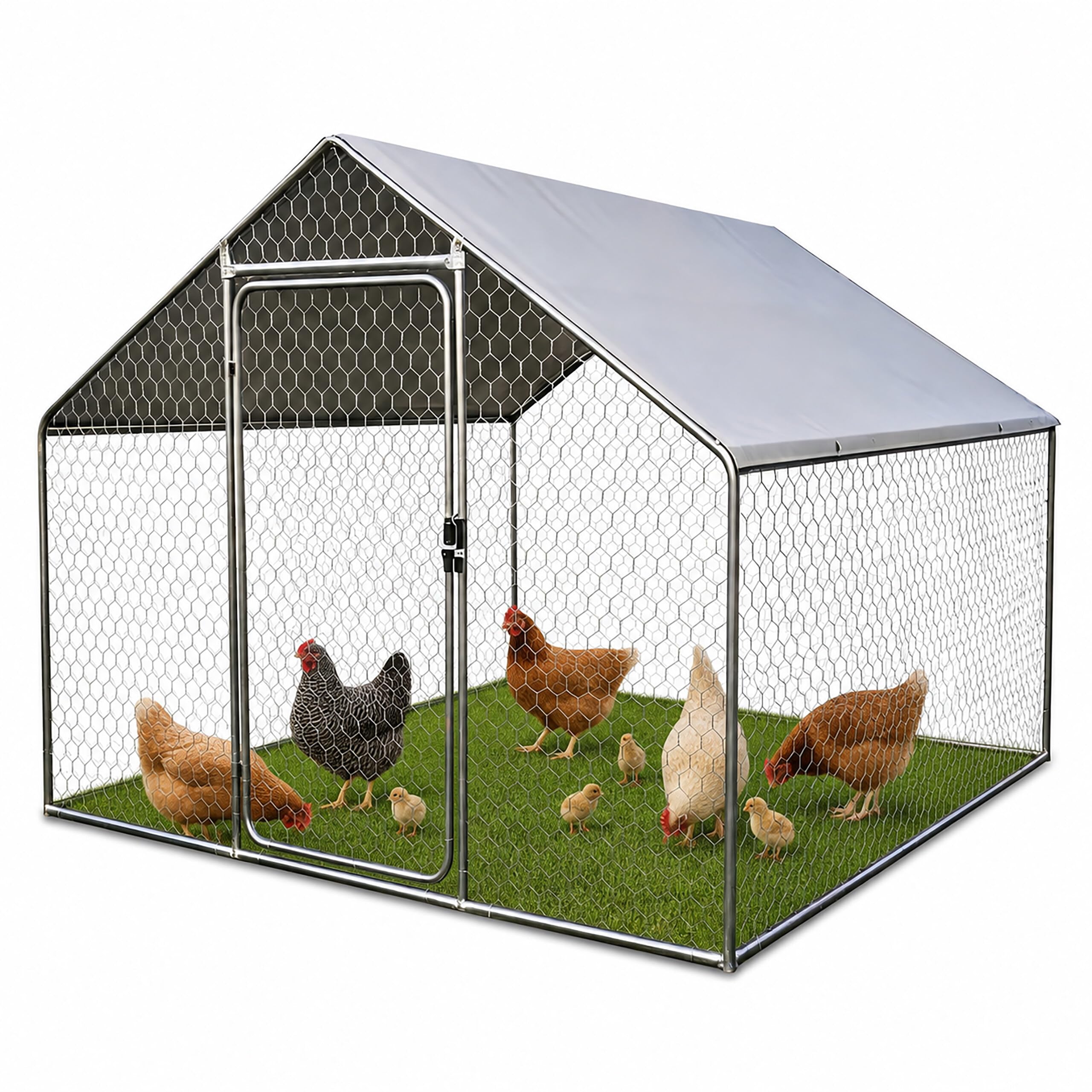 Relaxdays Recinto para Perros 2 x 2 x 3 m, Cubierta Solar, Plata | Pestillos, animales pequeños, aves de corral, gallinero