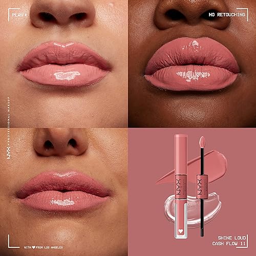 Miniatura 3 de NYX PROFESSIONAL MAKEUP Shine Loud, lápiz labial líquido de larga duración con brillo de labios transparente, paquete de 2 (flujo de efectivo,