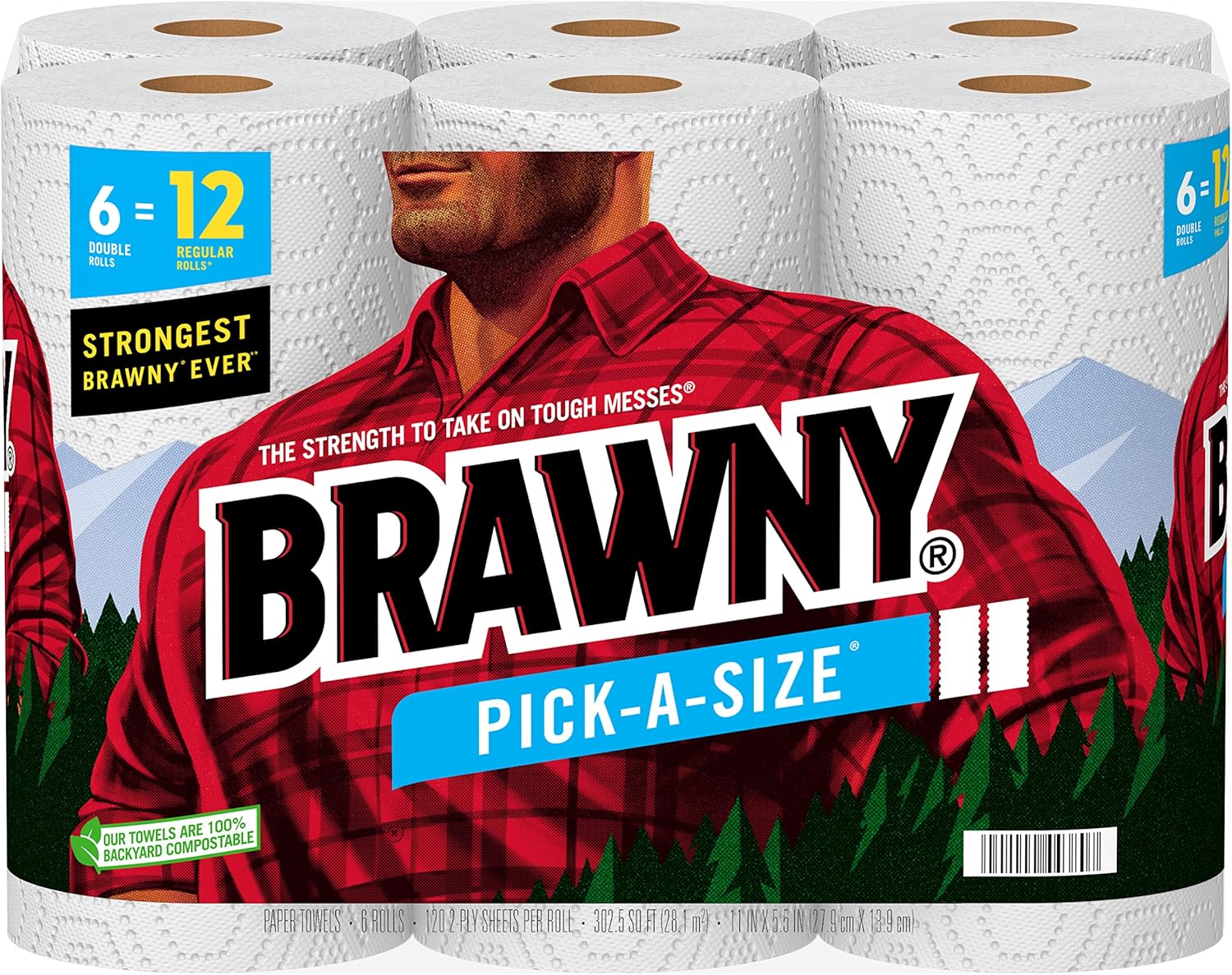Brawny® Pick-A-Size® Paper Towels, 6 Double Rolls White 6 Count (Pack of 1)