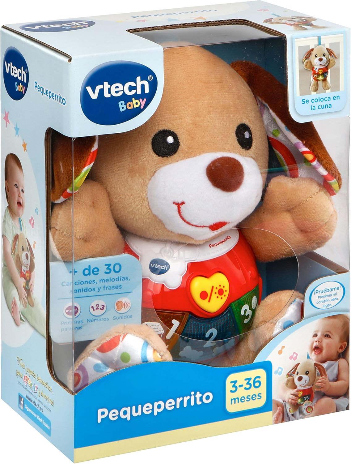 VTech -Baby Small Interactive Plush Dog with Songs Voices and Activities That Stimulate Baby in Different Aspects Development Motor, Language and Sensory, Brown (3480-502322)