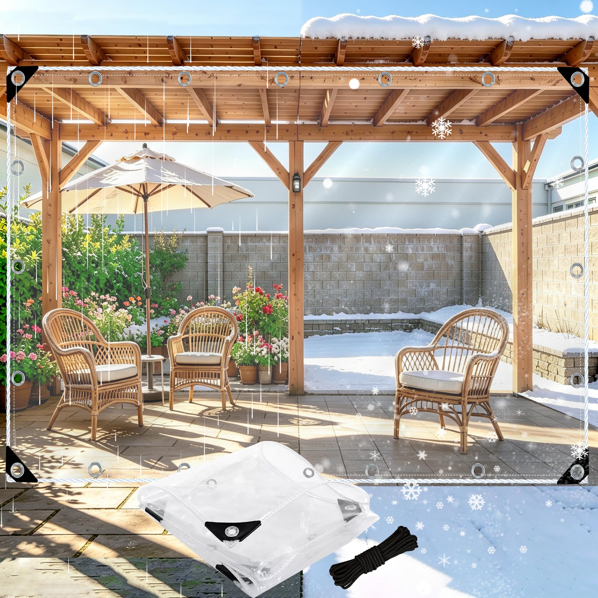 Bâche Transparente Extérieure 1x3m, PVC Souple Imperméable Anti-Déchirure avec Oeillets - Bâche de Protection Polyvalent pour Pergola, Terrasse, Jardin, Balcon, Serre