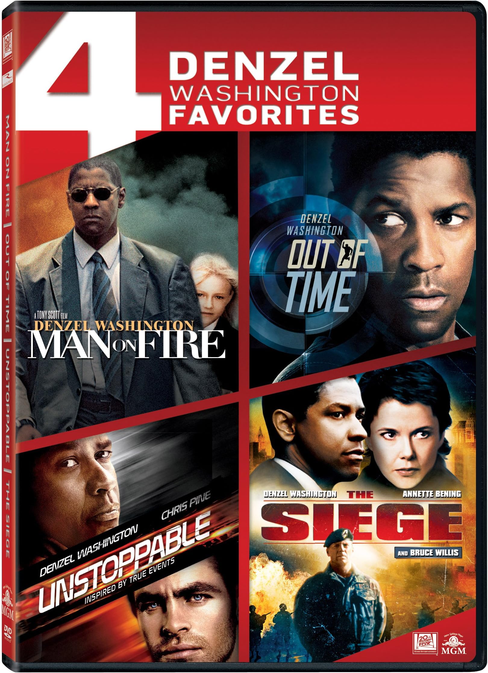 4 Denzel Washington Favorites: Man on Fire / Out of Time / Unstoppable / The Seige