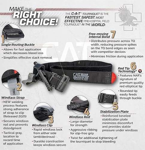 Miniatura 7 de North American Rescue C-A-T Combat Application Tourniquet (Black) NAR Genuine Gen 7 CAT Gray Time-Stamped Military Issued (30-0001)