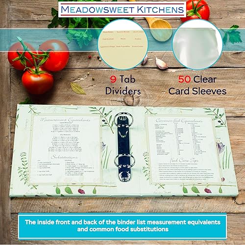 Miniatura 5 de Meadowsweet Kitchens Tarjetero de recetas para libro de cocina, organizador de 2 anillas, libro de cocina con 25 tarjetas de 4 x 6, 50 fundas