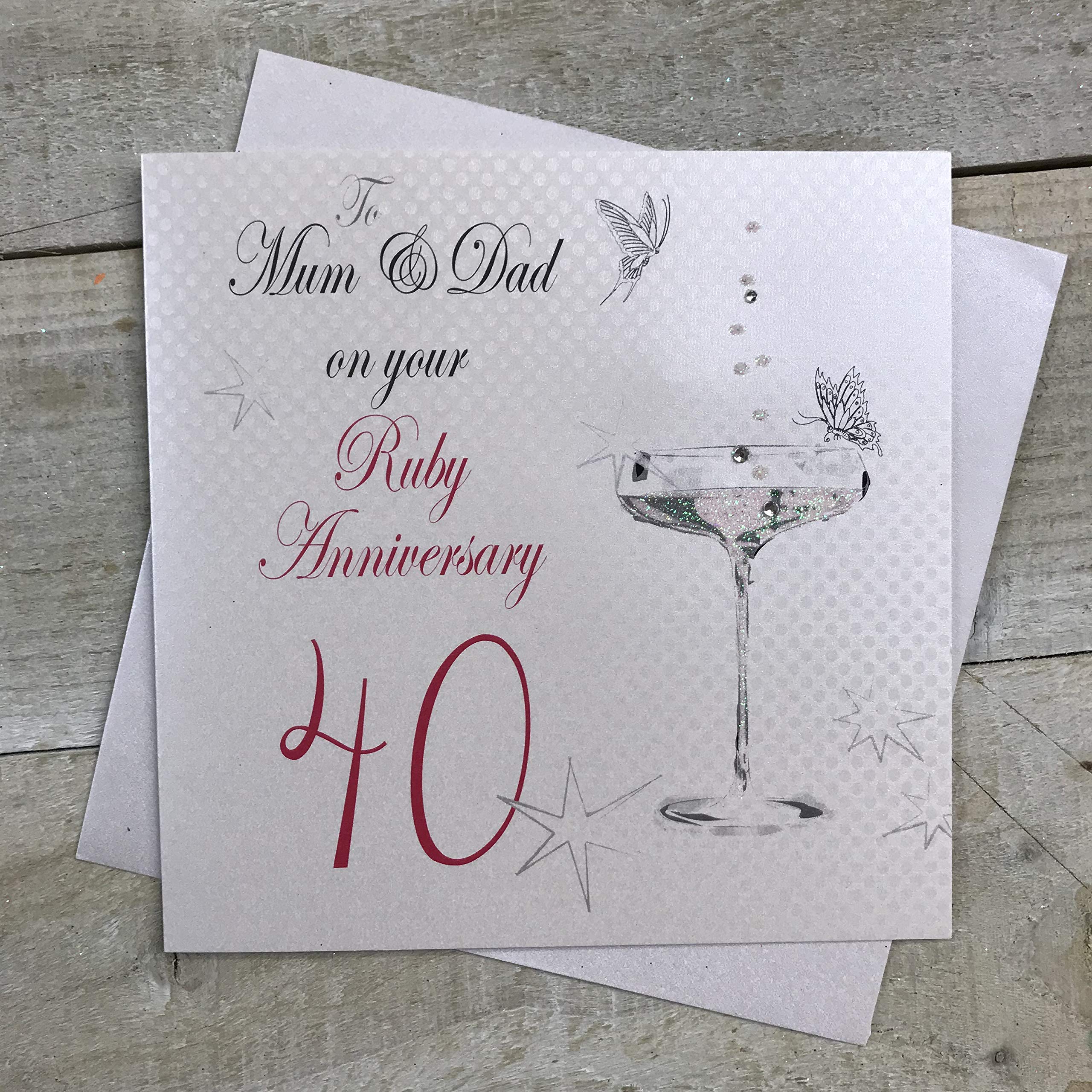 White Cotton Cards "To Mum And Dad On Your Ruby Anniversary Handmade 40Th Anniversary Card, Bd140m