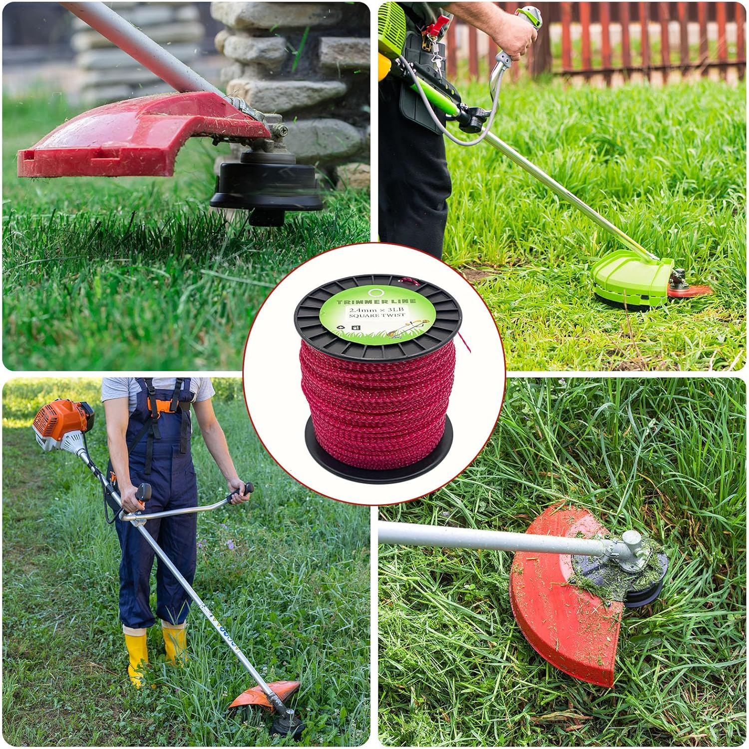 .095 Inch 5 LB Spiral Twist Commercial String Trimmer Line in Spool, Weed Eater String-1781Ft Fits Most String Trimmer(Red, 5LB Twisted 0.095")