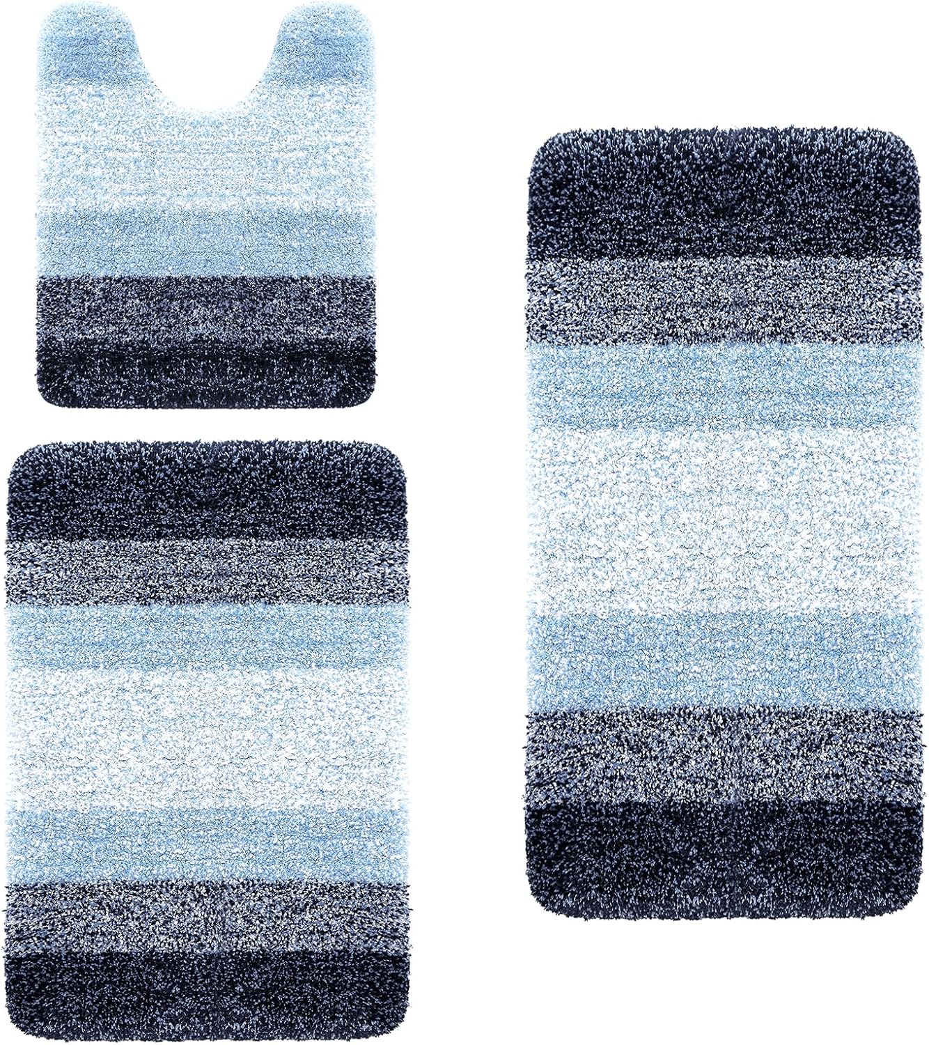 Arotive Microfiber Bathroom Rugs 3 Pieces, Bath Rug Size 36x24, 47x24 and Toilet Rugs 24x20 in Blue, 3 Item Bundle