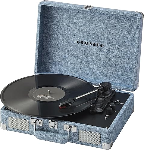 Miniatura 16 de Crosley CR8005F-WD Cruiser Plus - Tocadiscos de vinilo vintage de 3 velocidades con Bluetooth y maleta con altavoces integrados, mezclilla lavada