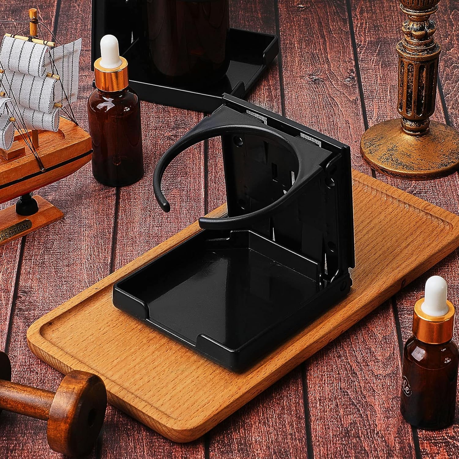 4 Pcs Cup Holder Drink Holder Folding Drink Plastic Cup Large Bottle for Cars Trucks Rvs Autos Boats Accessories(Black)