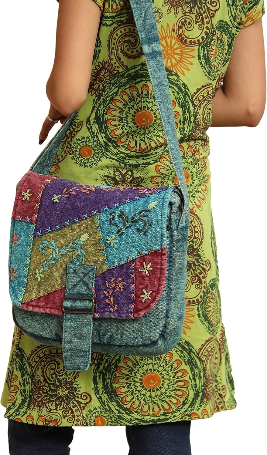 Handmade Cotton shoulder bag, Messenger Style multicolor, hand work Cross body bag. Boho Hobo Bag. - Image 2